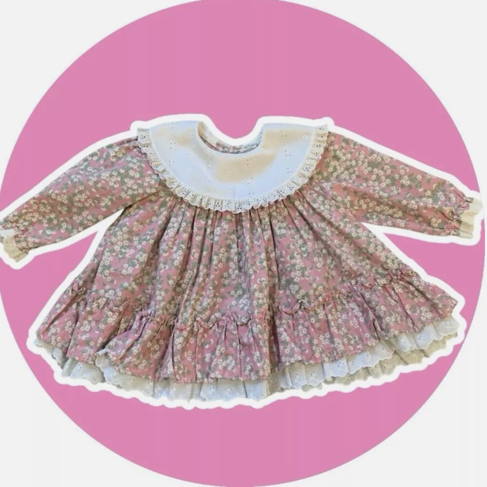 Vintage Toddler Baby Girl Floral Pink White Spring 12M Blouse